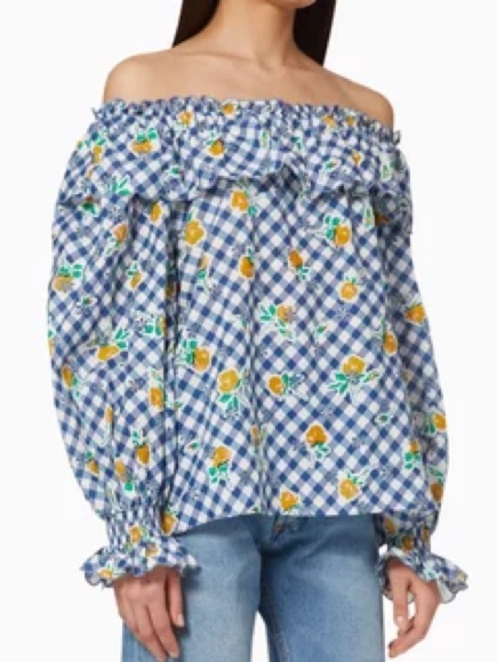 RIXO Birdie Top‎ In Navy Gingham